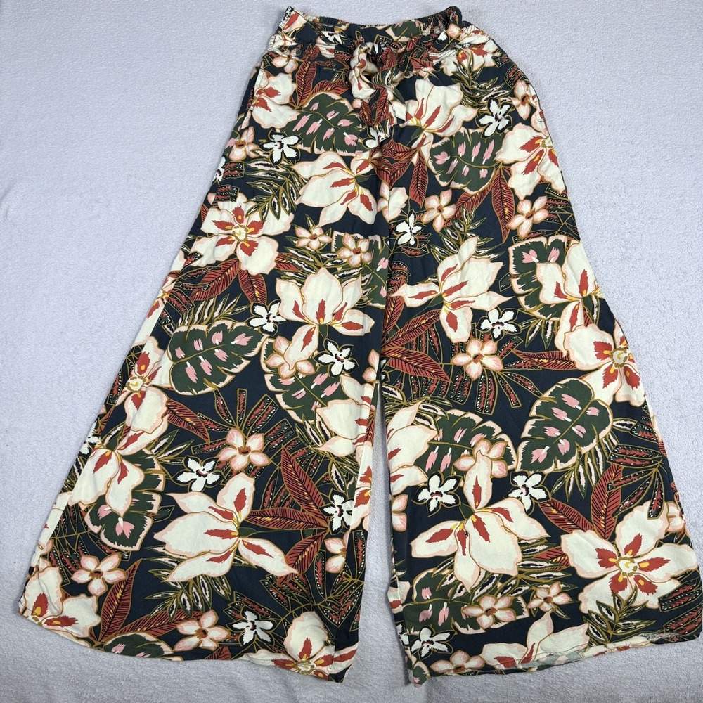 Patrons of Peace Women's Floral Wide-Leg Palazzo Pants Size S Smocked Waist Boho